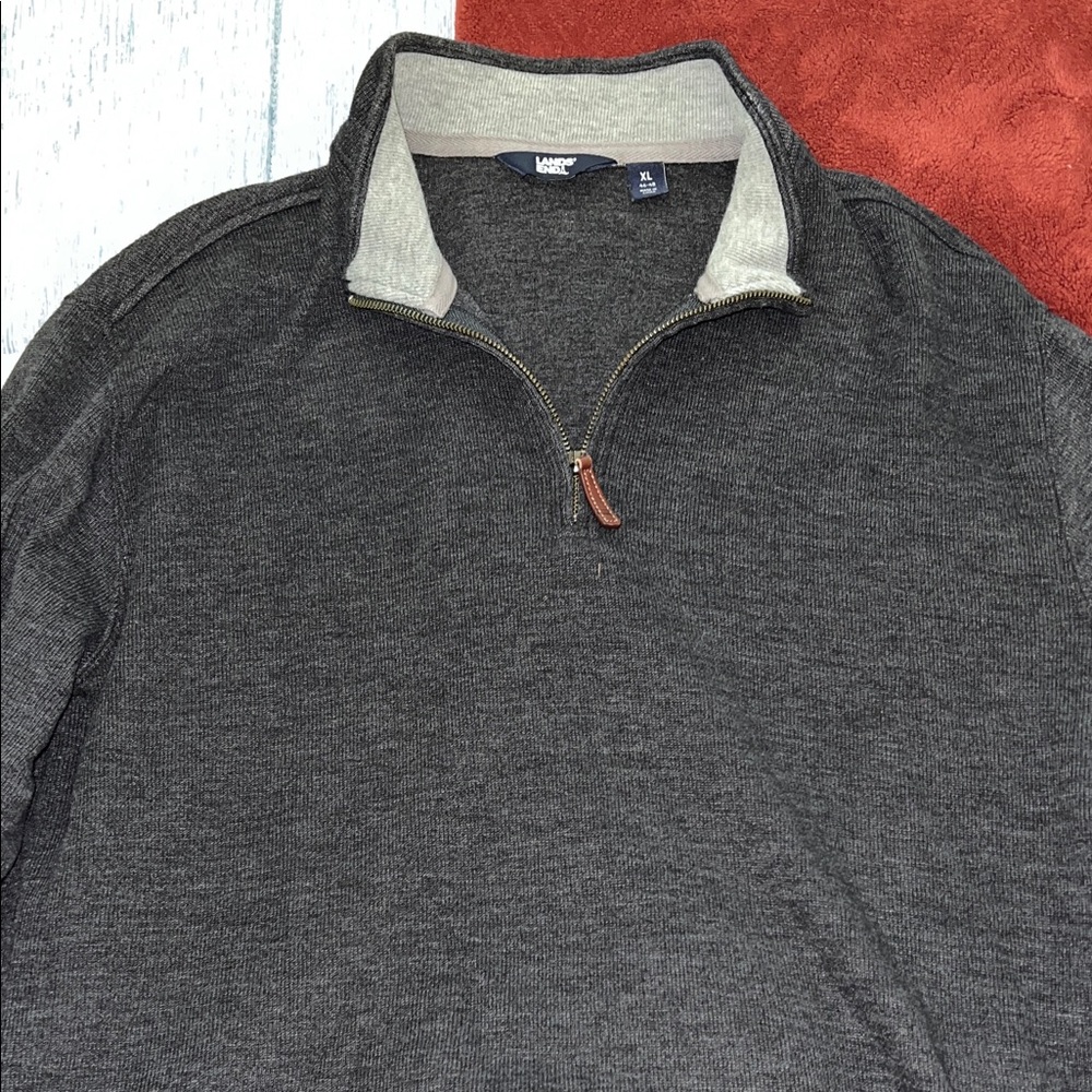 Lands' End Men's Charcoal Zip-Up Sweater